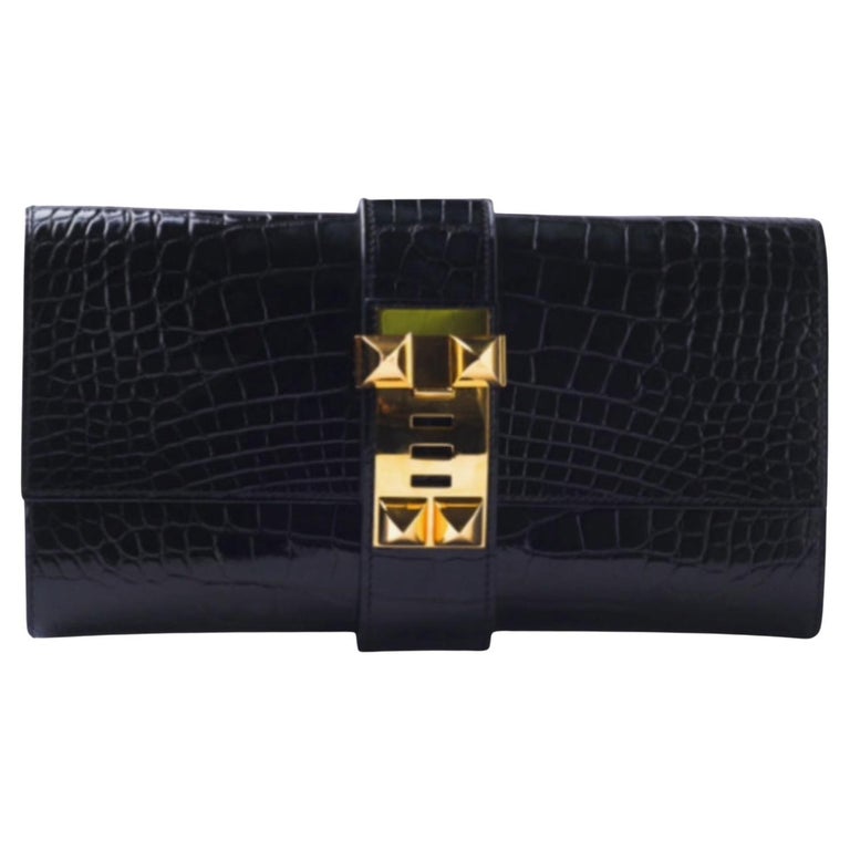 Hermès 2017 Shiny Alligator Medor 23 Clutch - '10s