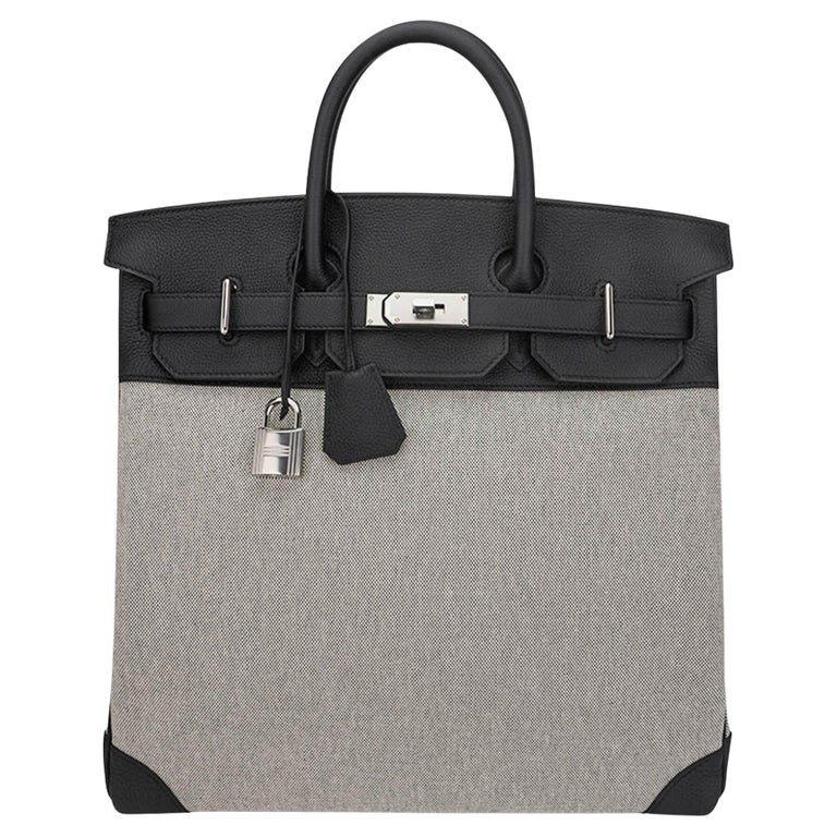 Hermes HAC Birkin 40 Bag Black Toile and Togo Leather with Palladium Hardware
