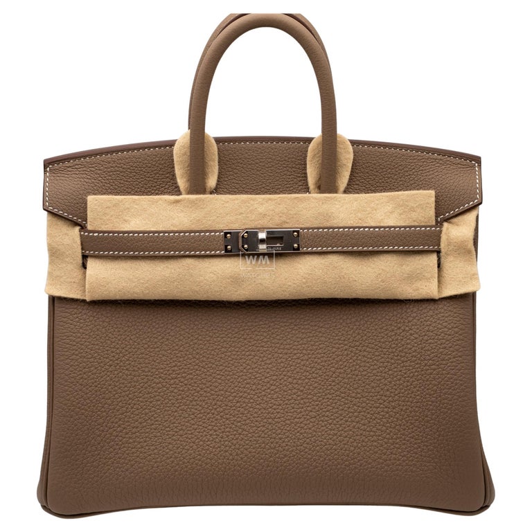 New Hermes Kelly Birkin 25 Togo Etoupe Palladium Hardware
