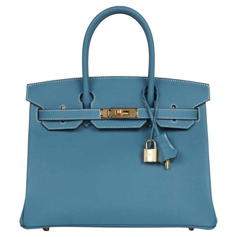 Hermes Birkin 30 Blue Jean Epsom Leather With Gold Hardware Handbag