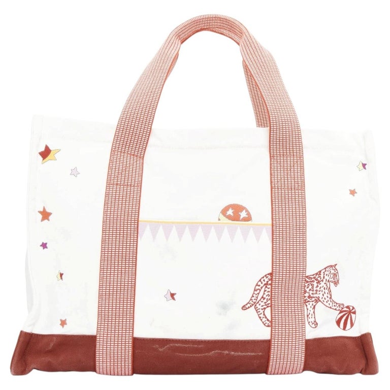 HERMES Circus Nappy Bag red white embroidered cotton canvas tote bag towel set