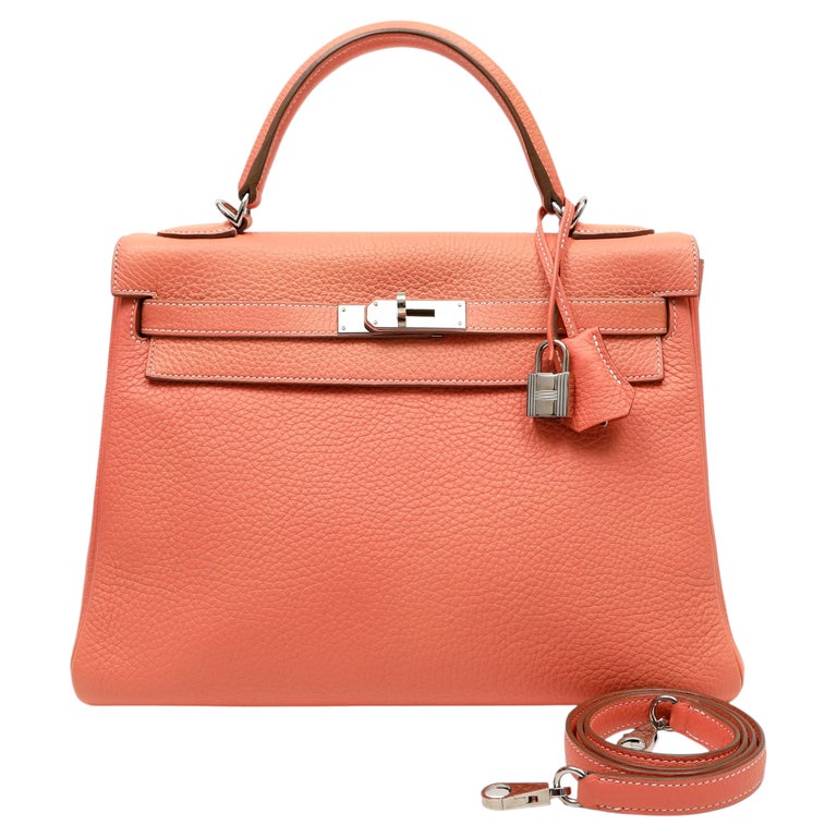 Hermes Kelly 32cm Crevette Clemence Leather w/Palladium Hardware