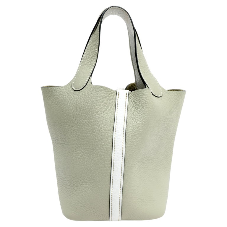 Hermes Picotin 18cm Sauge White Clemence Bi Color