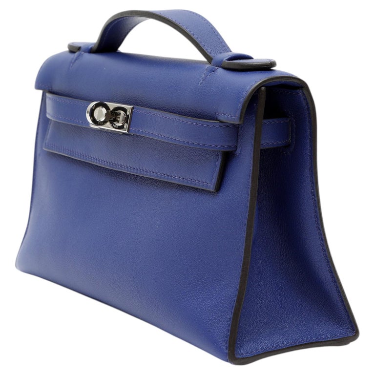 Hermes Pochette 22cm Bleu Electrique Swift Leather w/Palladium Hardware