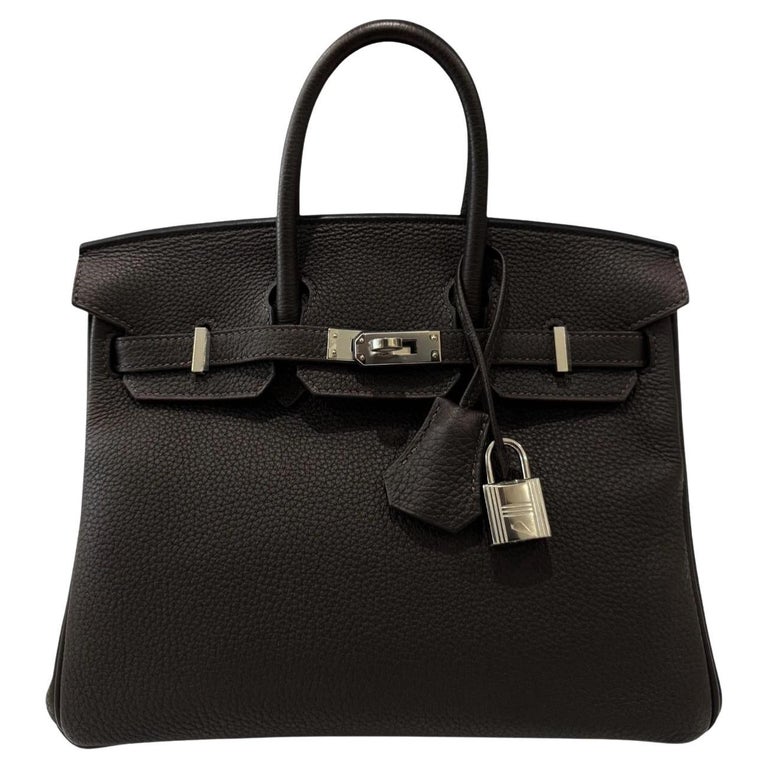 Hermes Birkin 25 Verso Ebene Brown Caramel Togo Leather Palladium Top Handle Bag