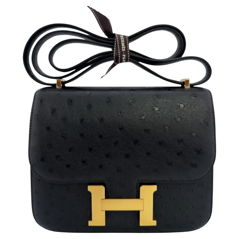 Hermes Constance 18 Mini Black Noir Ostrich Leather Gold Hardware Shoulder Bag