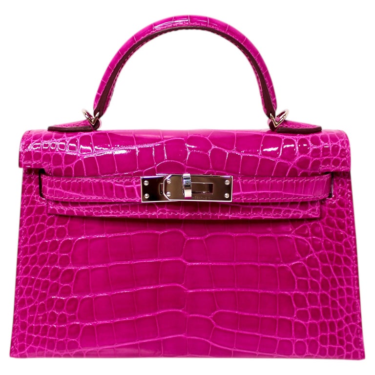 Hermès Shiny Rose Scheherazade Alligator Mini Kelly 20