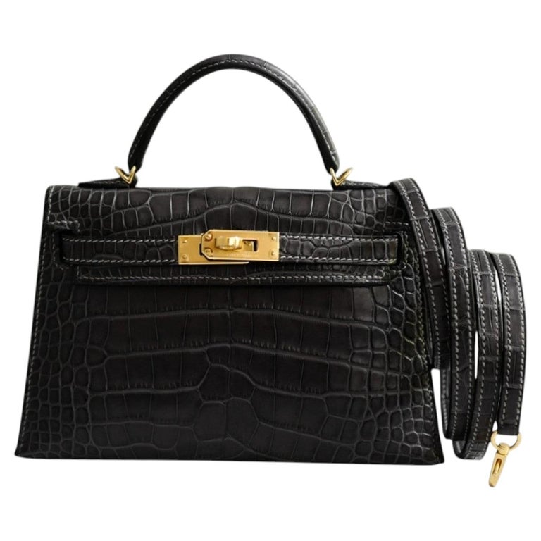 Hermès Mini Kelly Graphite Sellier Alligator Mississippiens K Stamp GHW