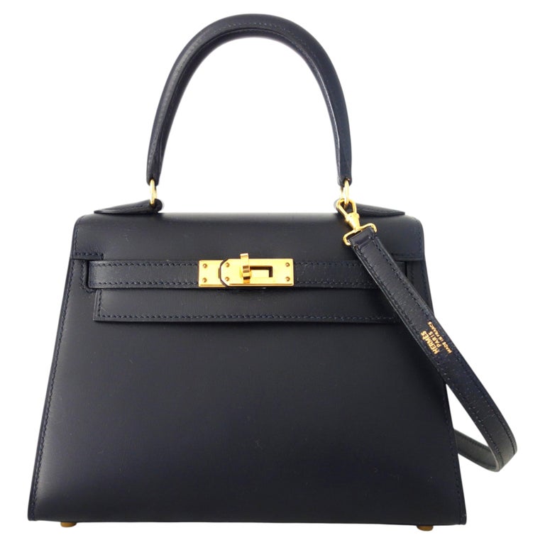 Hermès Mini Kelly Bag Sellier 20 cm Navy Blue Box Leather Gold Hdw