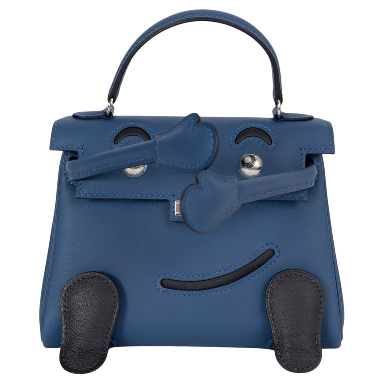 HERMES Tie blue & Caban Swift leather QUELLE IDOLE KELLY DOLL Bag Phw