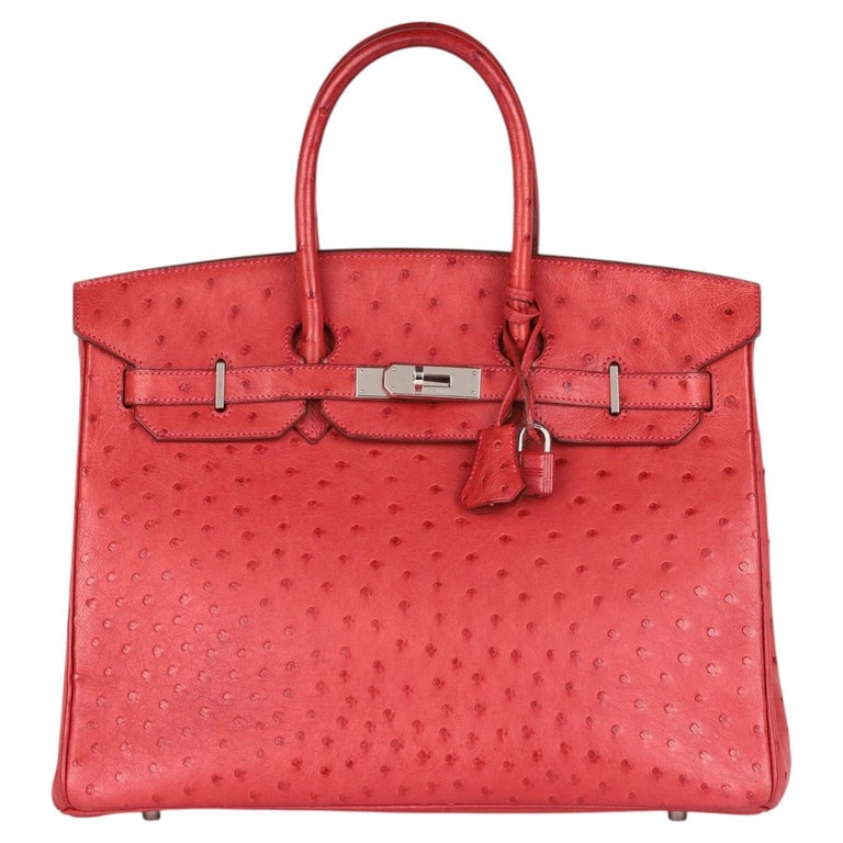 Hermès Rouge Vif Ostrich Leather Vintage Birkin 35cm Retourne