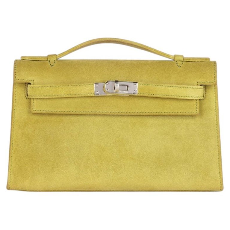 Hermès Vert Anis Veau Doblis Suede Vintage Kelly Pochette