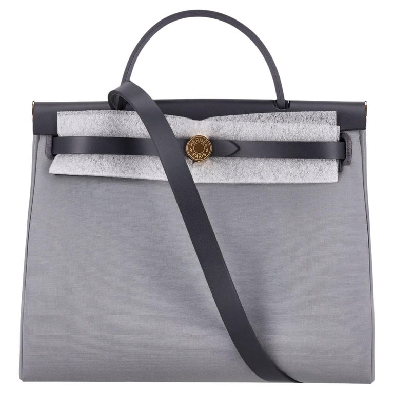 Hermes Toile & Vache Hunter Leather Herbag Zip 31 Bag Matching Pouch - Full Set