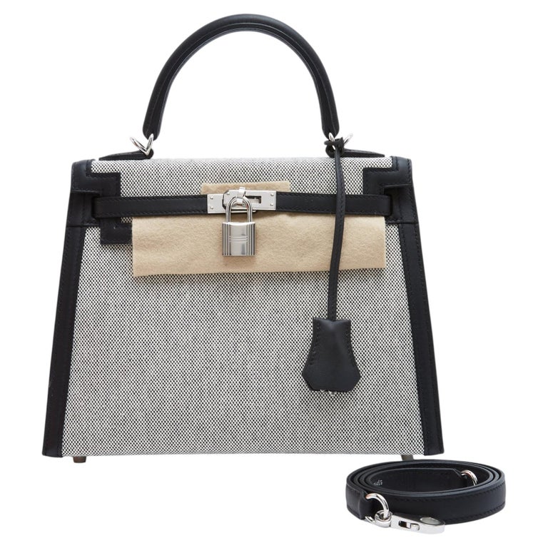 Hermès 2026 Sac Kelly 25 Sellier II Black Canvas Leather Bag Hermes New in box