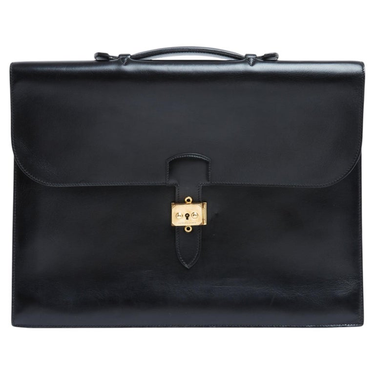 Hermès 1987 Sac a depeches 41 Hermes Black Leather Brief Case Hand Bag Hermes