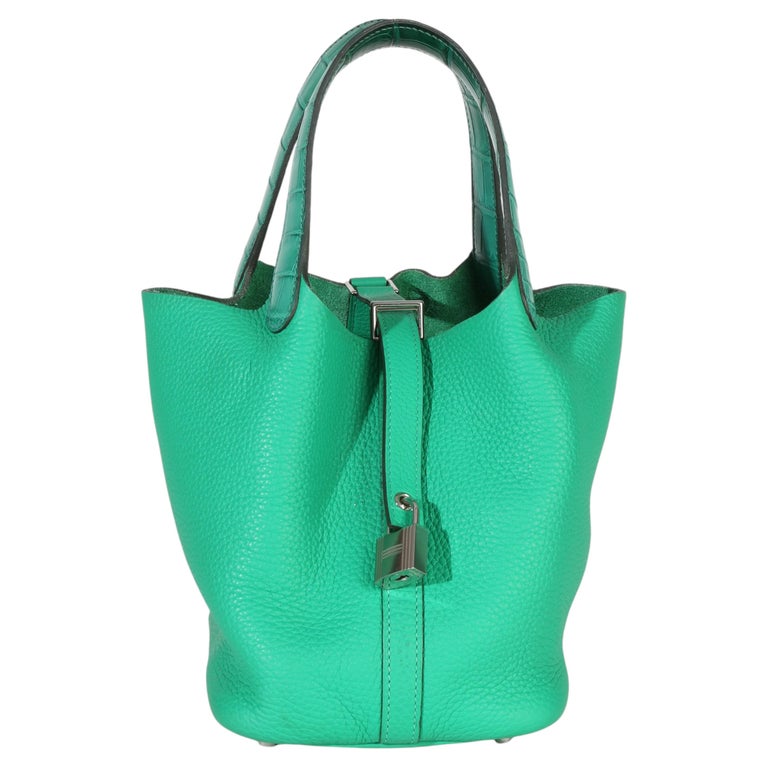 Hermès Vert Jade Menthe Clemence Matte Alligator Touch Picotin Lock 18 PHW