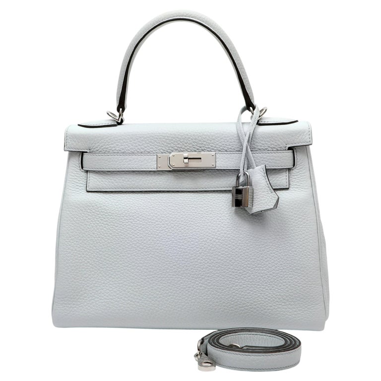 Hermès Kelly 28cm Bleu Pale Clemence Leather ww/Palladium Hardware