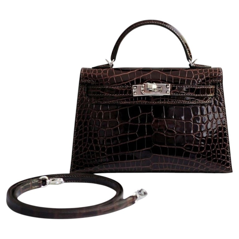 Hermès Mini Kelly Havane Sellier Alligator Mississippiensis Lisse PHW G Stamp