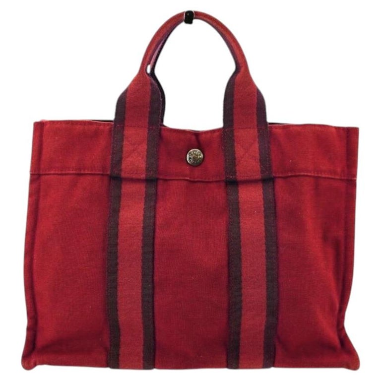 Hermes Paris Vintage Red Cotton Canvas Fourre Tout PM Tote Bag