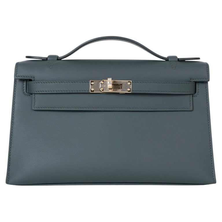 HERMES Mangrove Green Swift leather KELLY POCHETTE Clutch Bag PBhw