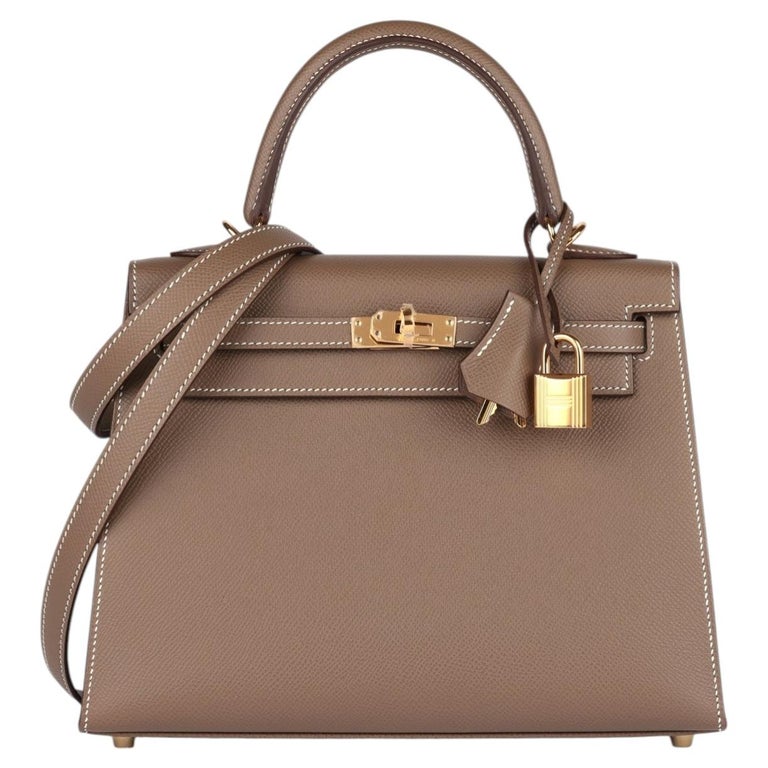 Hermès 2021 Etoupe Epsom Leather Kelly 25cm Sellier Shoulder Bag