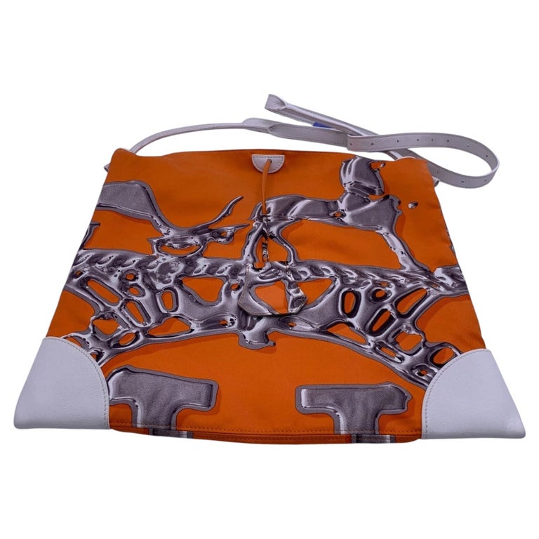 Hermes Silky City 33 Vif Argent Orange Silk Leather White Bag PHW