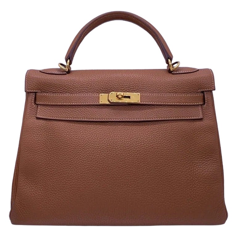 Hermes Kelly 32 Retourne Gold Togo Leather Gold Hardware Stamp O 2011