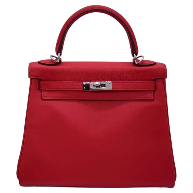 Hermes Kelly 25 Rouge Tomate Red Swift Leather Palladium Hardwear Y Stamp 2020