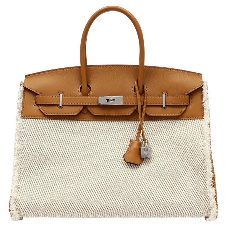 Hermès Limited Edition Birkin 35cm "Fray Fray" Brown Swift Leather Beige Canvas