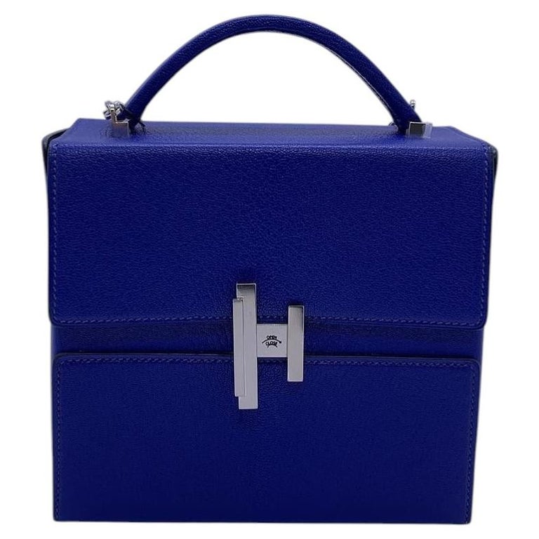 HERMES Cinhetic Box Bag Bleu Brighton Chevre Leather PHW Stamp A