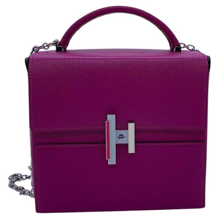 Hermes Rose Pourpre Chevre Mysore Cinhetic Boxy Top Handle Chain Bag