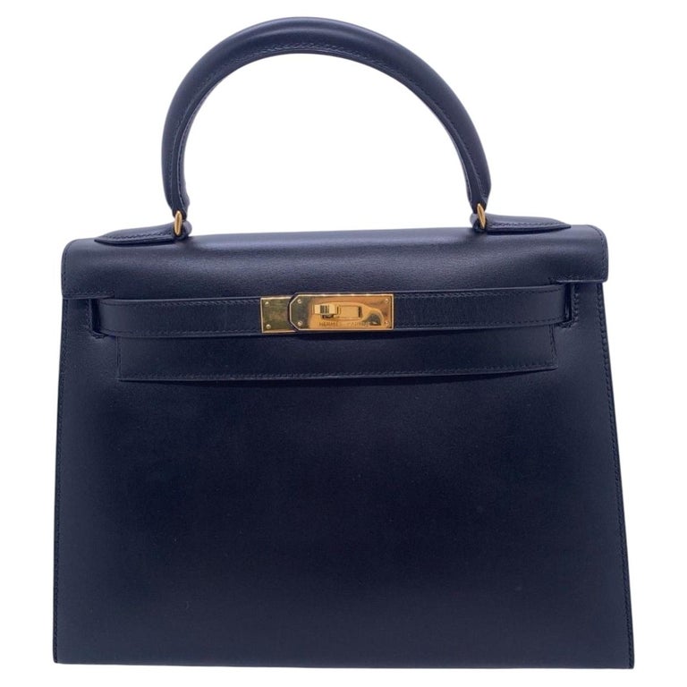 HERMES Kelly 28 Box Calf Handbag Black GHW Circl U