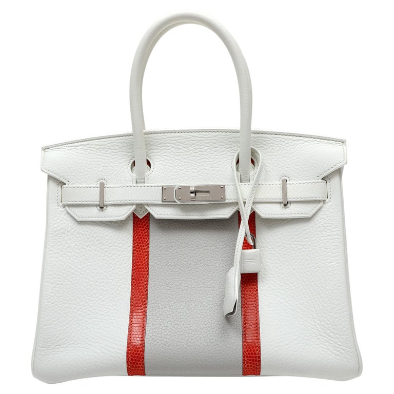 Hermès Birkin Club 35cm White/Gris Perle Clemence Leather & Sanguine Lizard