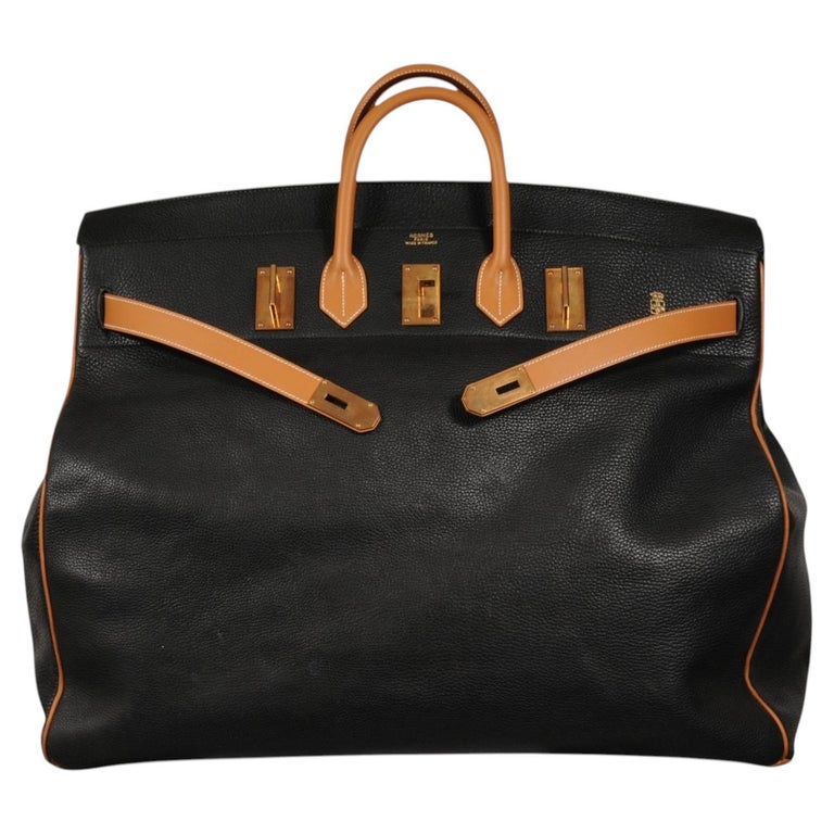 Hermes 1980s Haut À Courroies HAC 60 Black Natural Tan Vache Fjord Box Calf Gold