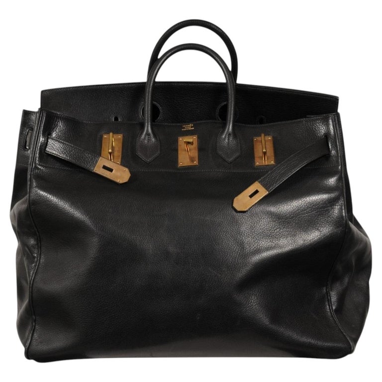 Hermes 1970s Haut À Courroies HAC 50 Black Gold Veau Grènè Travel Duffle Bag