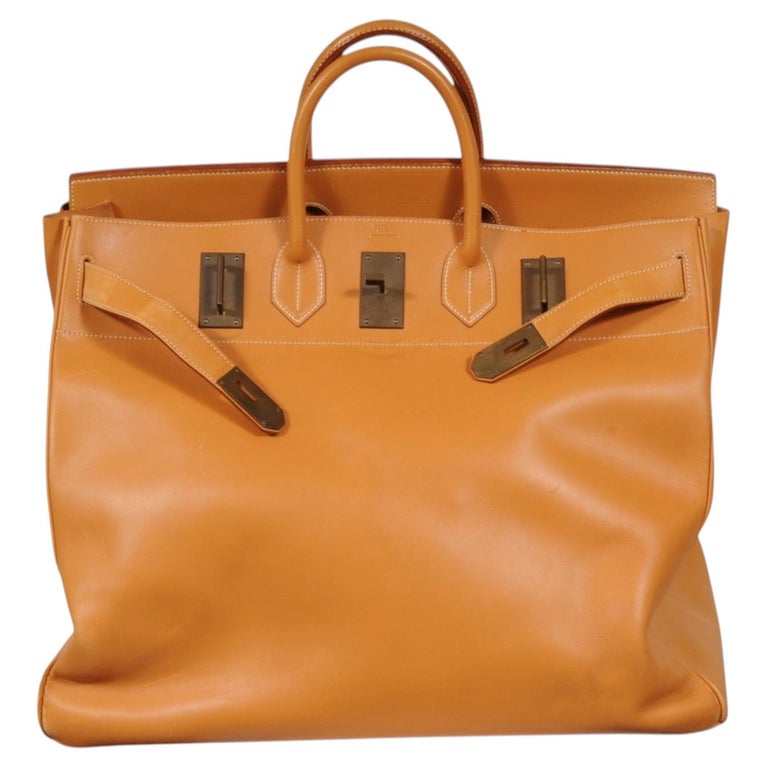 Hermes Vintage 1990's Haut à Courroies Hac 50 Birkin Vache Natural ravel Duffle