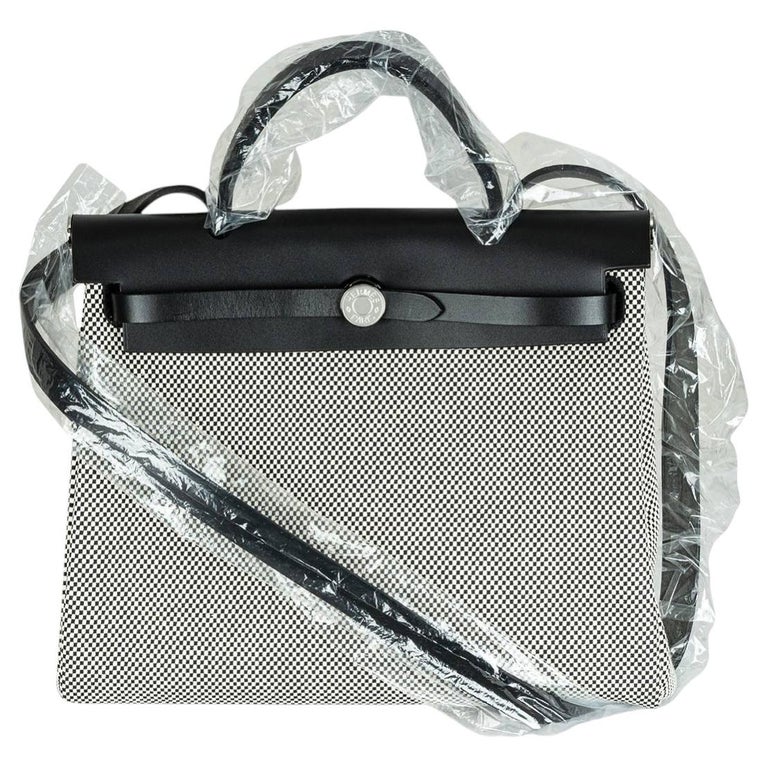 Hermès Herbag Zip Retourne 31 Quadrille Ecru Toile / Noir Hunter PHW