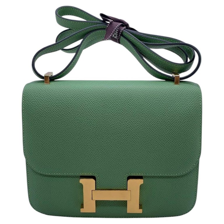 HERMES Constance Kiwi Green Leather Shoulder Bag Y Stamp France