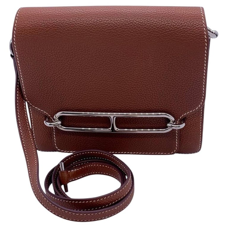 HERMES Mini Roulis 18 Gold Barenia Leather Flap Crossbody Purse