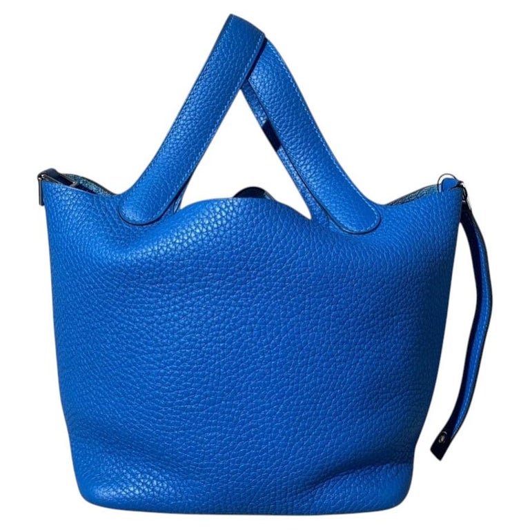 Hermes Picotin Lock 18 PM Blue Clemence Leather PHW Silver Hardware Stamp Y