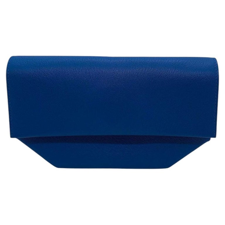 Hermes Opli Clutch Bag Blue Leather Silver Hardware Stmap A