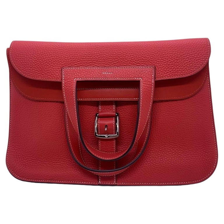 Hermes Halzan 31 Rose Jaipur Taurillon Clemence Leather Stamp C