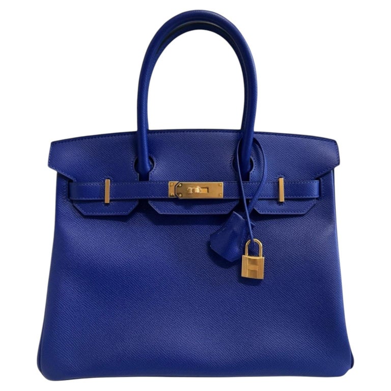 Hermes Birkin 30 Blue Electric Epsom Leather Gold Hardware Top Handle Bag