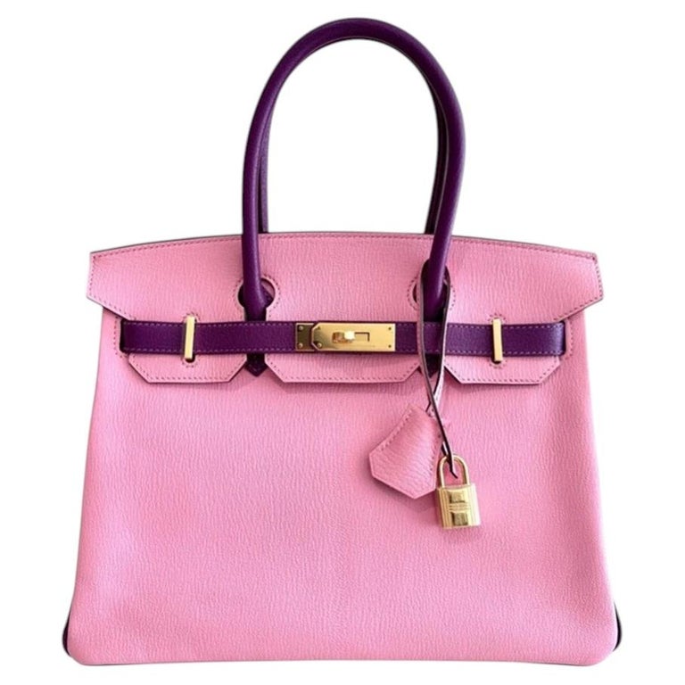 Hermes Birkin 30 Bubblegum Pink Anemone Purple Chevre Gold HWR Top Handle Bag