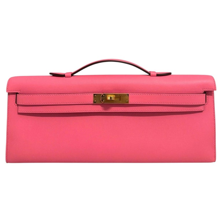 Hermes Kelly Cut Clutch Rose Azalee Azalea Pink Swift Leather Gold Hardware Rare