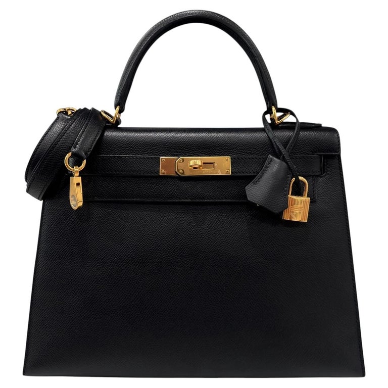 Hermes Kelly 28 Sellier Black Noir Epsom Leather Gold Hardware Shoulder Bag