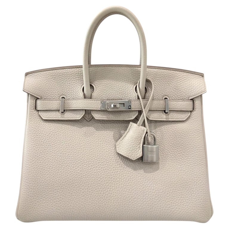 Hermes Birkin 25 Beton Cream Togo Leather Palladium Hardware Rare Top Handle Bag