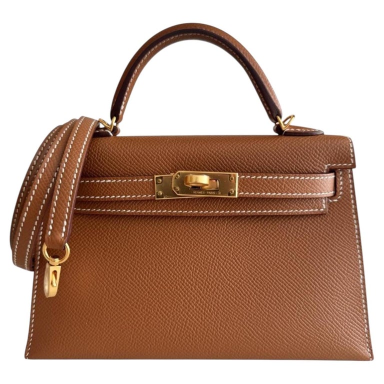 Hermes Kelly Mini 20 Gold Tan Epsom Leather Gold Hardware Shoulder Bag