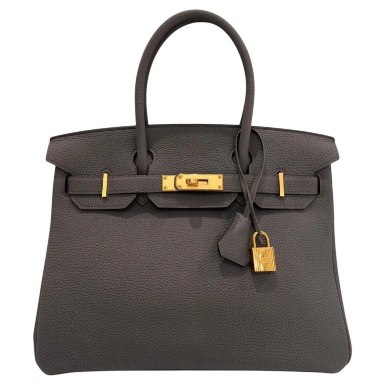 Hermes Birkin 30 Gris Etain Gray Togo Leather Gold Hardware Top Handle Bag
