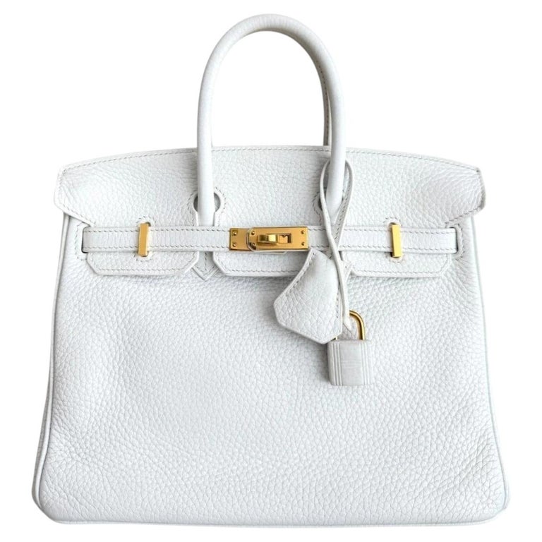 Hermes Birkin 25 White Blanc Leather Gold Hardware Rare Top Handle Bag